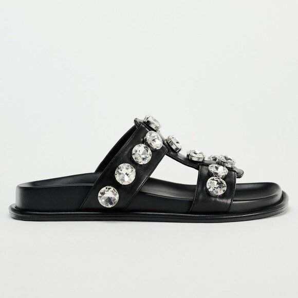 BLOGGER'S FAVE! Zara Faux Leather Gem Sandals Black NWT - Picture 6 of 13